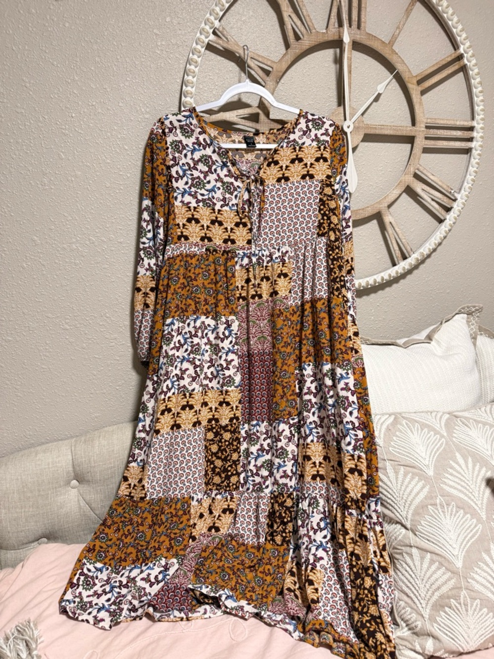 Emily Rose Patchwork Maxi Dress in Mustard and White